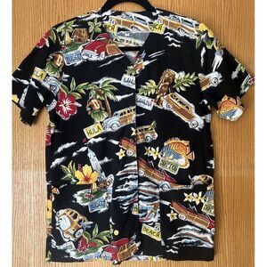 Women's Hawaii Nurse Medical Scrub Top Shirt Black Beach Surf - Size Small